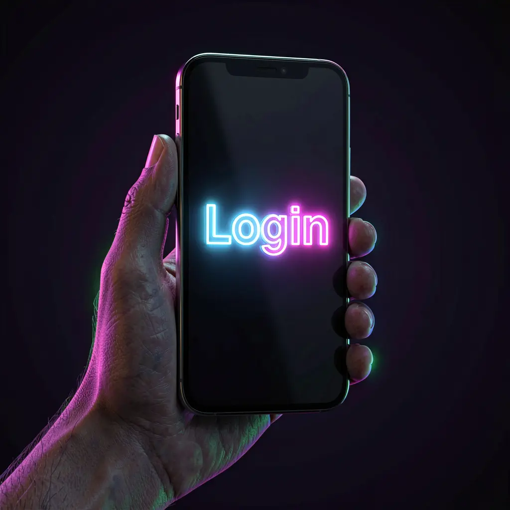 Modern smartphone with a glowing login screen held in a hand symbolizing secure access to the DB99 casino account for players in Bangladesh